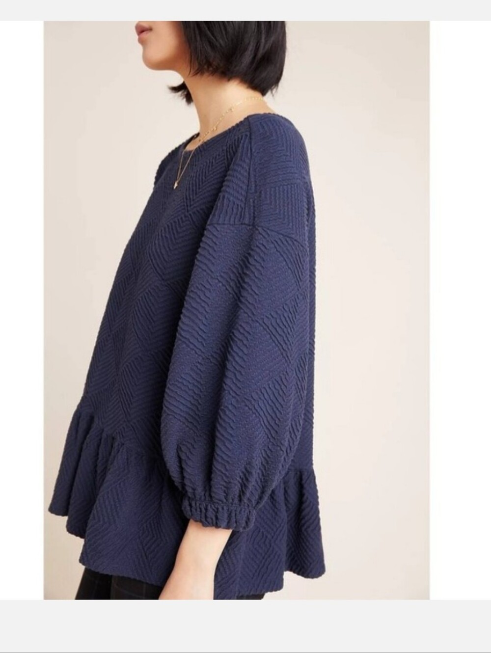 Maeve Mikayla Peplum Top Women's M Puff Sleeve Boho Peasant Nautical Minimalist - Picture 2 of 7